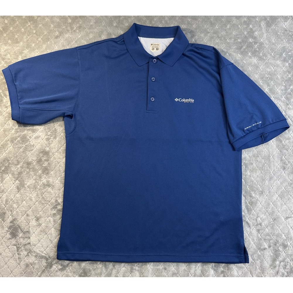 Columbia Polo Shirt Men's Medium Blue PFG Perfect Cast Short Sleeve Vented